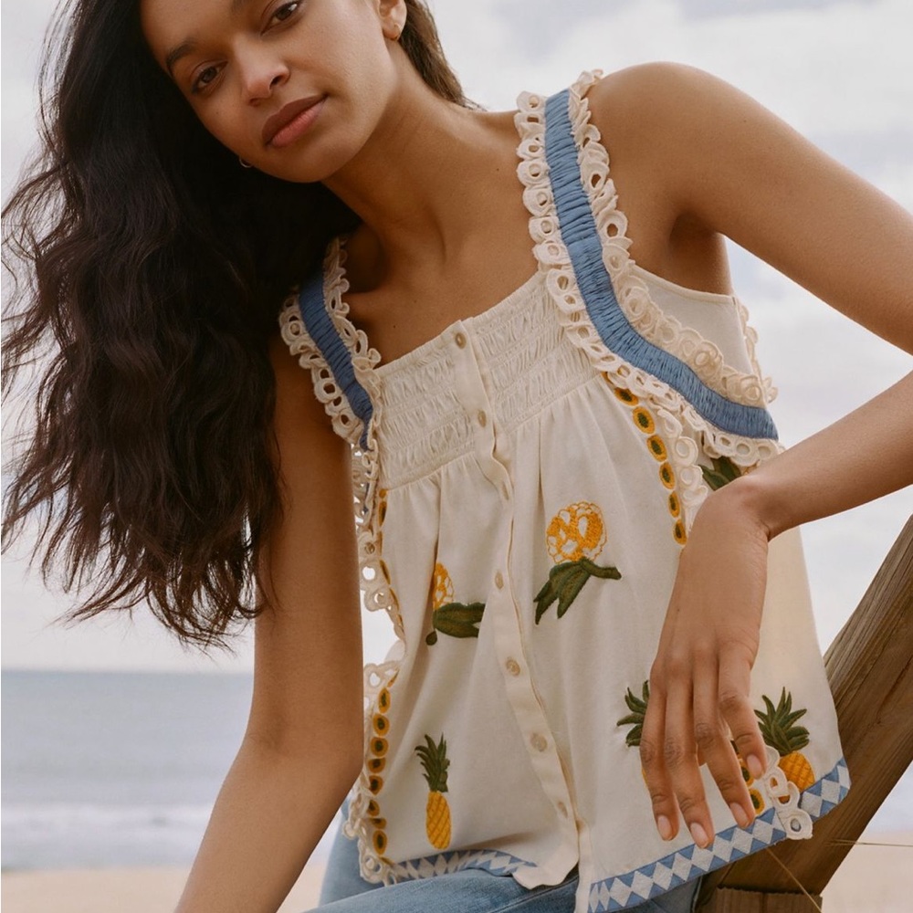 Anthropologie Pineapple Ruffle Tank